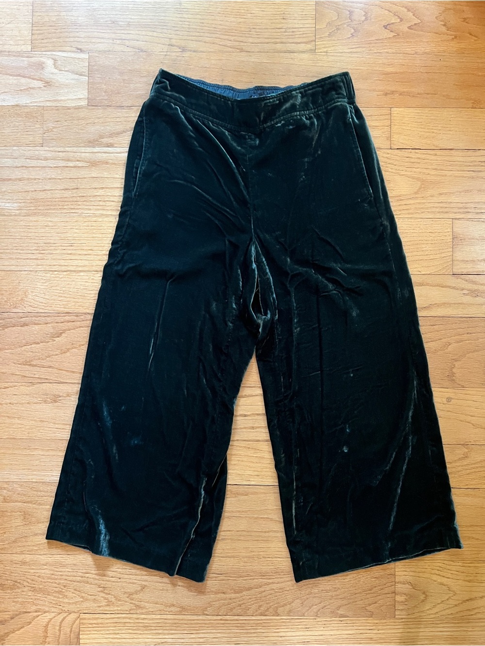 Madewell Dark Green Velvet Wide-Leg Cropped Pants